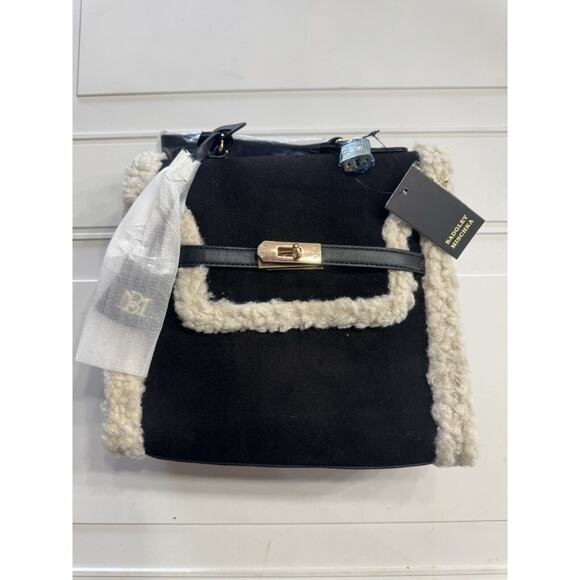 Badgley Mischka Handbags - Badgley Mischka Vegan Leather Satchel Handbag Fur Border Black NWT $159